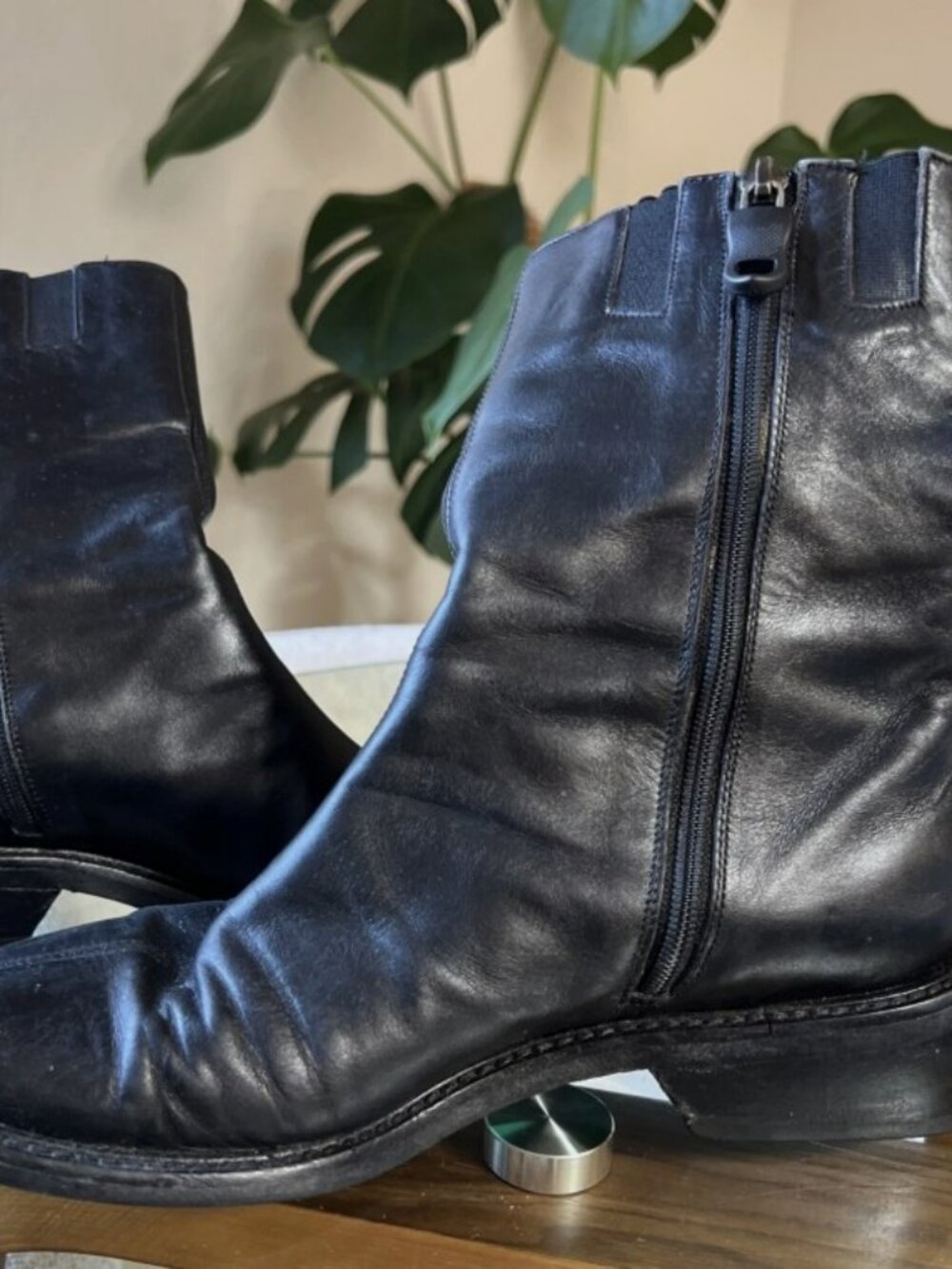Share Donald J Pliner Ancona Black Leather Ankle Boots 6M Moto Zip 1.5" Italy Cl